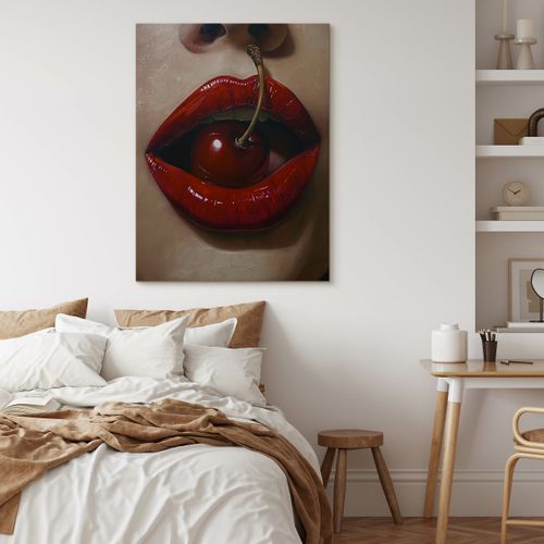 Obraz Czerwone Usta Kobiecy Portret Wiśnia Do Sypialni 50cm x 70cm na Arena.pl
