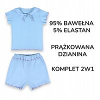 2X Komplet Dziewczęcy Letni Bluzka Szorty Bawełna Błękitny 110cm 5lat