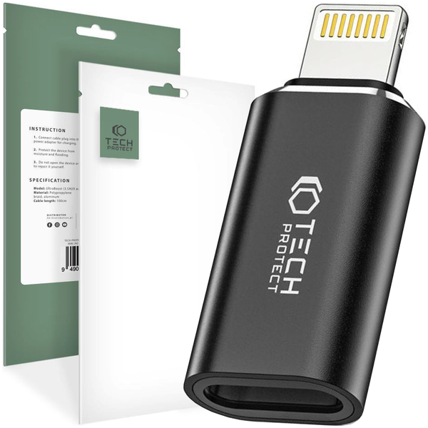 tech-protect ultraboost adapter lightning to type-c black zdjęcie 1