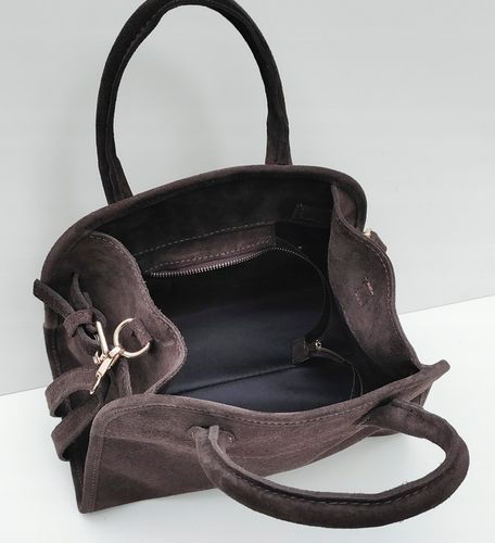 Torebka zamsz kuferek skóra naturalna brązowa czekoladowa espersso na Arena.pl