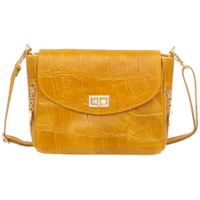 VERA PELLE torebka skórzana listonoszka kroko z paskiem V532 musztardowa