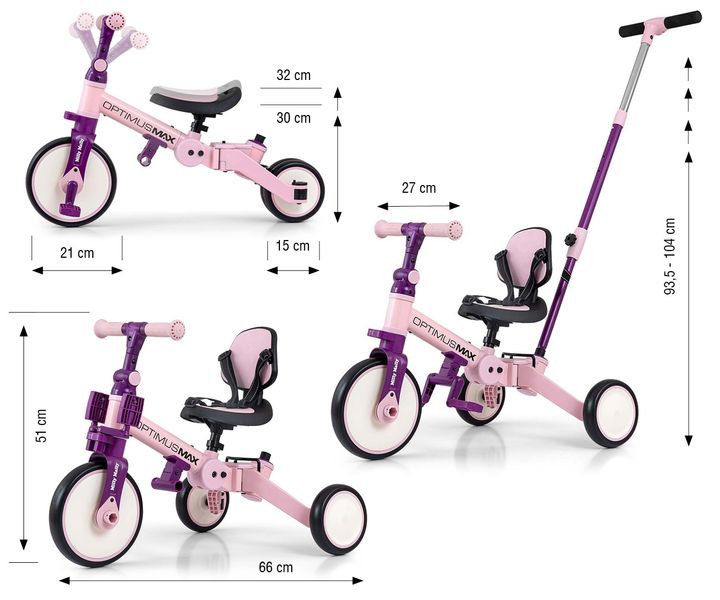 MILLY MALLY 6267 Rowerek 5w1 OPTIMUS MAX pink zdjęcie 8