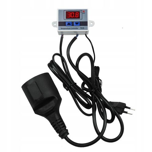 TERMOSTAT ELEKTRONICZNY CYFROWY REGULATOR TEMPERATURY + gniazdo + wtyk na Arena.pl