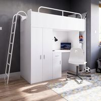 Łóżko piętrowe JSM4 80x190 cm z szafą biurkiem i drabinką biały mat