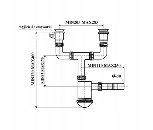 Syfon zlewozmywakowy dwukomorowy do zlewu METALOWE SITKO na Arena.pl