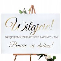 TABLICA POWITALNA ŚLUB WESELE 40X60 BIAŁA ZŁOTE LUSTRO DEKORACJA ŚLUBNA