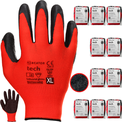 rękawice robocze mercator tech red+black latex - xl - 120 par na Arena.pl