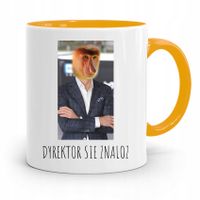 Kubek Żółty Nosacz Janusz Dyrektor Się Znaloz Z Nadrukiem Ze Zdjęciem