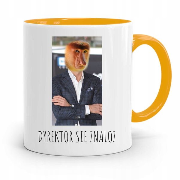 Kubek Żółty Nosacz Janusz Dyrektor Się Znaloz Z Nadrukiem Ze Zdjęciem zdjęcie 1