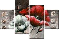 120CM 80CM ZEGAR 4 ELEM MALOWANE MAKI CZERWIENI BRĄZIE OBRAZ ŚCIENNY