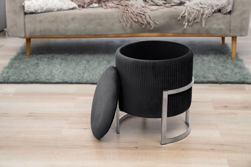 Pufa otwierana z pojemnikiem welurowa PORTO Czarna zdjęcie 5