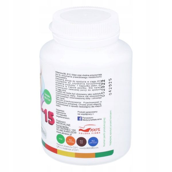 Aliness Witamina B complex B-15 METHYL ZDROWA SKÓRA WŁOSY 100 vege kaps zdjęcie 7