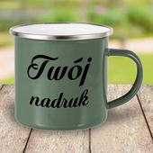 Szarozielony kubek metalowy, emaliowany z Twoim nadrukiem