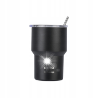 Czarny kubek termiczny termos na kawę herbatę ze słomką ze stali 400 ml