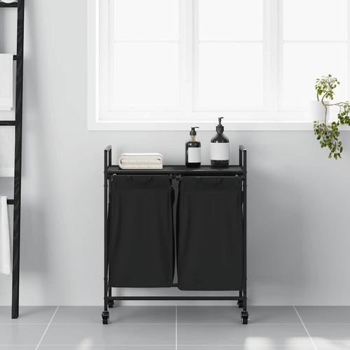 Kosz na pranie 2 przegrody z kółkami, czarny dąb na Arena.pl