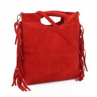 VERA PELLE torebka zamszowa listonoszka boho z frędzlami V406 czerwona