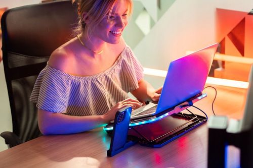 PODSTAWKA PODKŁADKA CHŁODZĄCA POD LAPTOPA REGULOWANA 9-17'' LED RGB 2x USB na Arena.pl