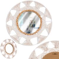 Lustro Ścienne Wiszące Okrągłe Koło Plecione Ozdobne Dekoracyjne Boho 45 cm