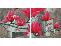 40 80CM ZEGAR 2 ELEM FUKSJOWA MAGNOLIA ŚCIENNY