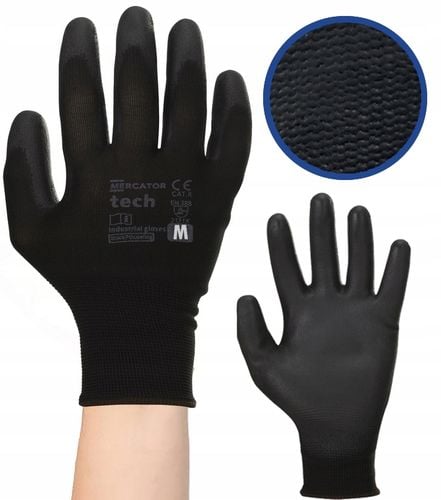 rękawice robocze mercator tech black+black pu - m - 1 para na Arena.pl