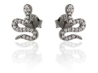 Delikatne rodowane srebrne kolczyki celebrytki węże żmije snake białe cyrkonie srebro 925 K2790