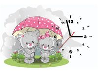 60CM 40CM ZEGAR OBRAZ KOTKI DESZCZU PARASOLEM DRUK PŁÓTNO RAMA