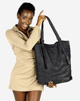 Torebka damska shopper z regulacją rączek skóra old pelle - MARCO MAZZINI czarny