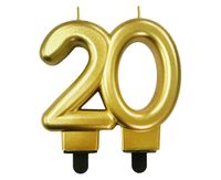 Świeczka urodzinowa metaliczna liczba 20 złota, 8 cm