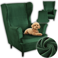 Elastyczny pokrowiec na fotel uszak welur butelkowa zieleń siedzisko