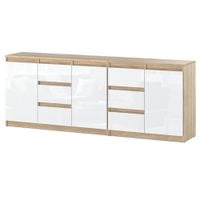 Komoda Wysoka Z 6 Szufladami 200cm Do Salonu Sypialni Sonoma Biały Połysk