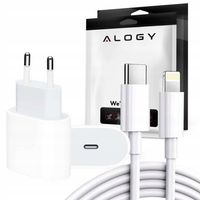 2 x Ładowarka sieciowa Alogy szybka USB-C PD 20W + Kabel 1m przewód Lightni