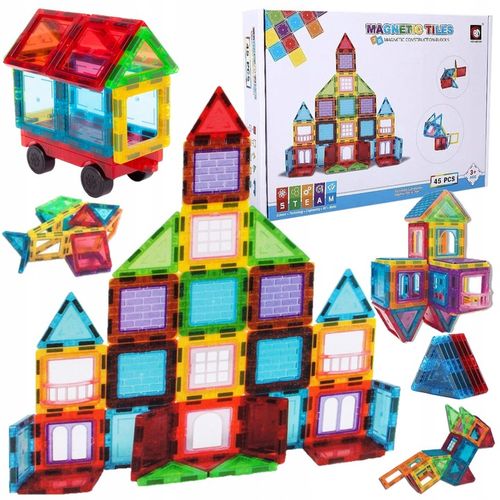 KLOCKI MAGNETYCZNE KONSTRUKCYJNE 3D DUŻE PANELE MEGNETIC TILES 45 elem. na Arena.pl
