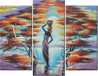 90CM 70 ZEGAR 3 ELEM AFRYKAŃSKA DZIEWCZYNA KOSZEM SCIENNY DRUK