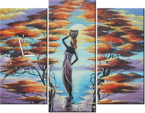 90CM 70 ZEGAR 3 ELEM AFRYKAŃSKA DZIEWCZYNA KOSZEM SCIENNY DRUK na Arena.pl