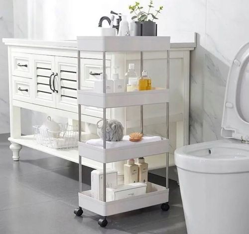 PÓŁKA ŁAZIENKOWA SZAFKA KUCHENNA REGAŁ MOBILNY NA KÓŁKACH 4 POZIOMY na Arena.pl