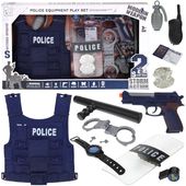 Zestaw Strój Policyjny Policjant Pistolet Kajdanki Kamizelka Akcesoria