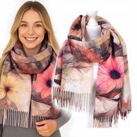 CIEPŁY DUŻY SZAL damski KOLOROWE KWIATY szalik chusta modny - PIĘKNE
