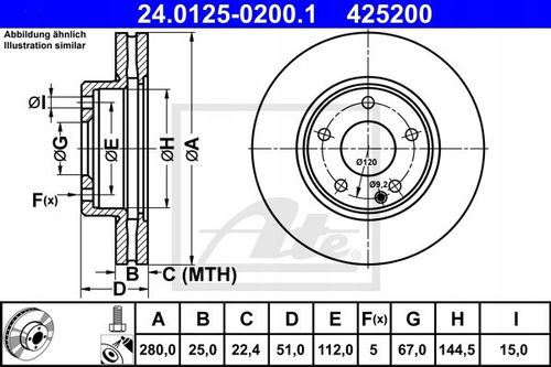TARCZA HAM PRZOD 280X25 V ATE na Arena.pl