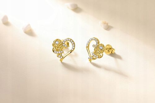 Srebrne kolczyki serca róże wkrętki sztyfty srebro 925 pozłacane oryginalne na Arena.pl