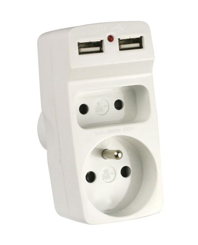 Rozgałęźnik 2 gniazda + 2xUSB, biały na Arena.pl