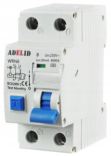 1F B16A 30mA WYŁĄCZNIK NADPRĄDOWY Z RÓŻNICÓWKĄ 2P TYP AC na Arena.pl