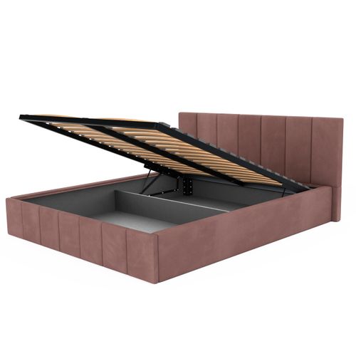 ŁÓŻKO TAPICEROWANE 140x200 ŁÓŻKO PODWÓJNE PREMIUM Z POJEMNIKIEM BRUDNY RÓŻ na Arena.pl