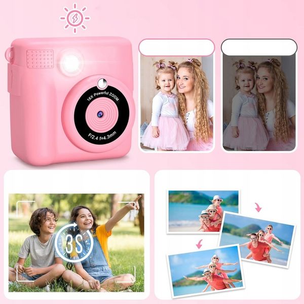 APARAT POLAROID NATYCHMIASTOWY DLA DZIECI FILMÓW ZDJĘĆ DRUK TERMICZNY 32GB zdjęcie 2