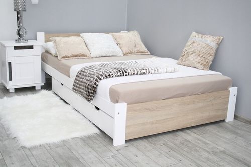 Łóżko 3D 140x200 białe + dąb sonoma stelaż masywne na Arena.pl