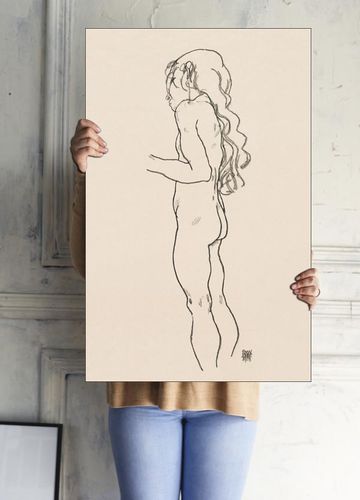 Standing Nude Girl, Facing Left, Egon Schiele - plakat 59,4x84,1 cm na Arena.pl