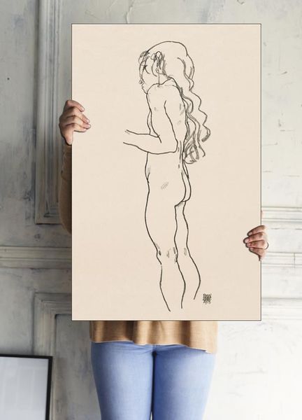 Standing Nude Girl, Facing Left, Egon Schiele - plakat 59,4x84,1 cm zdjęcie 3