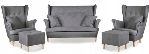 Zestaw wypoczynkowy mebli uszak Ari sofa fotele pufy Family Meble komplet na Arena.pl