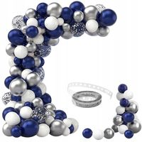 ZESTAW DEKORACJI GIRLANDA GRANATOWO SREBRNA BALONY GRANATOWE SREBRNE PARTY