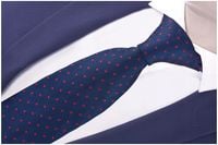 ŻAKARDOWY Krawat Męski w Groszki Granatowy rc46