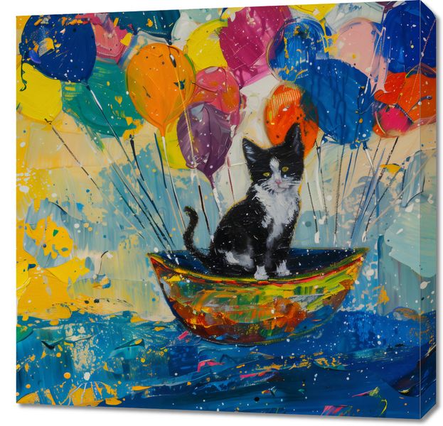 Obraz 70x70cm Kot na Łodzi zdjęcie 1